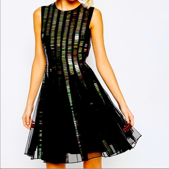 ASOS Embellished Gold Bar Mini Dress - Picture 1 of 4